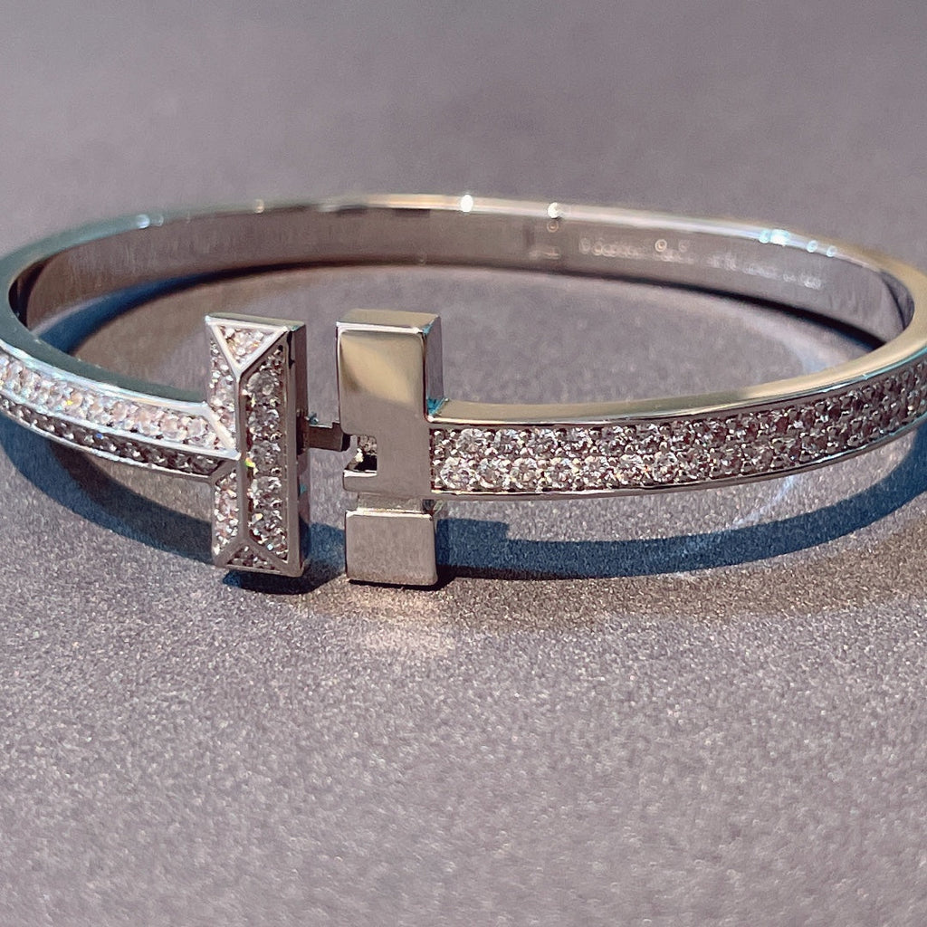 TIFFANY T1 WIDE HINGED BANGLE DIAMOND PAVED BRACELET