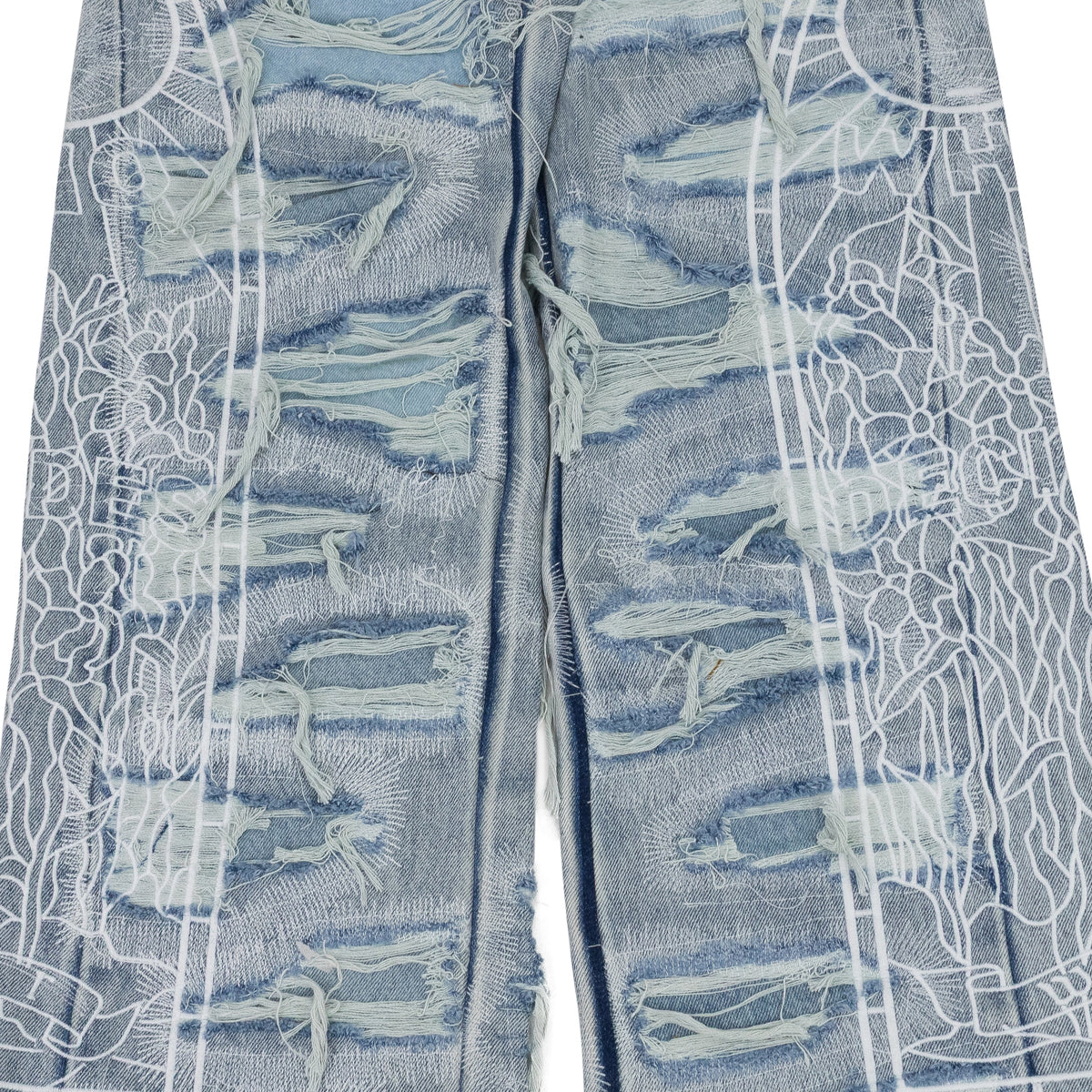 BLUE DISTRESSED STRAIGHT-FIT JEANS