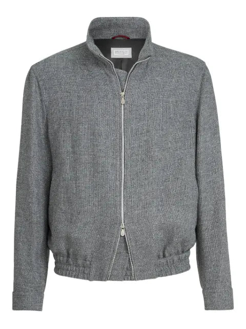 Brunello Cucinelli stand collar hopsack outerwear jacket
