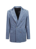 Brunello Cucinelli denim-effect cotton velvet one-and-a-half breasted tailor blazer with metal buttons