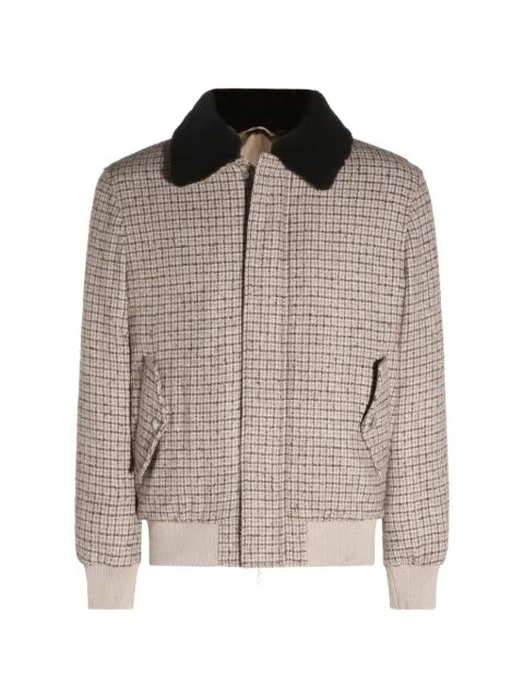 Eleventy checked-pattern shearling-collar jacket