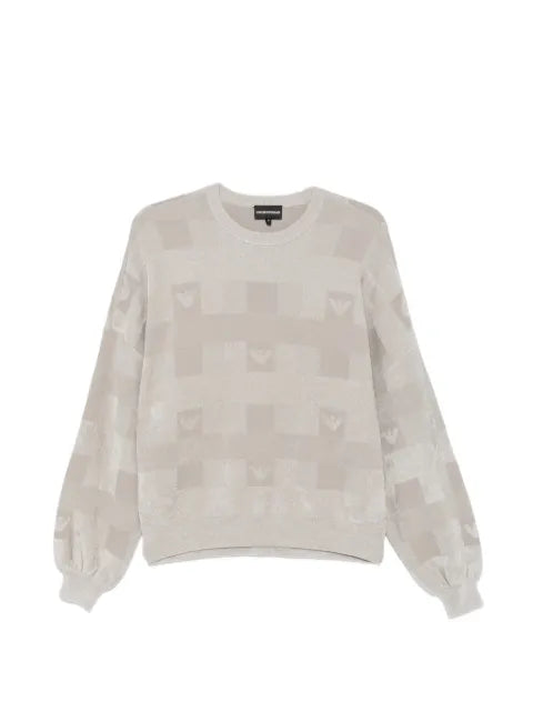 Emporio Armani crew neck pullover with checkered inlay graphic and logo