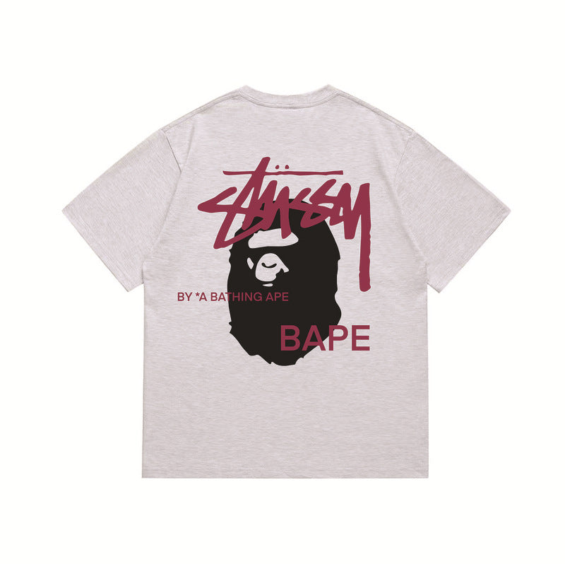 Stussy x Bape Ape Head Back Print Oversized Tee Streetwear Unisex