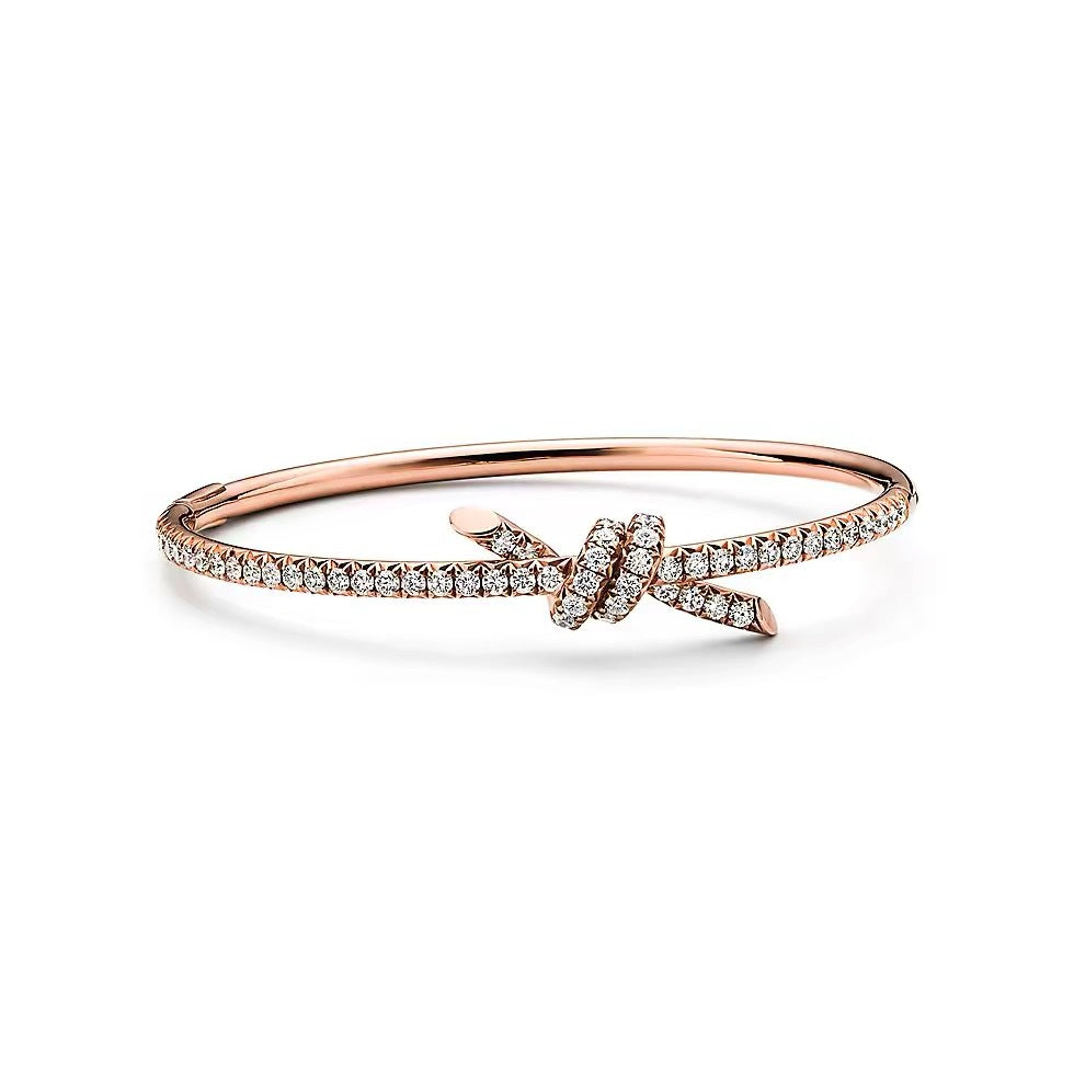 Tiffany Style Knot Cubic Zirconia 18K Gold-Plated Bangle