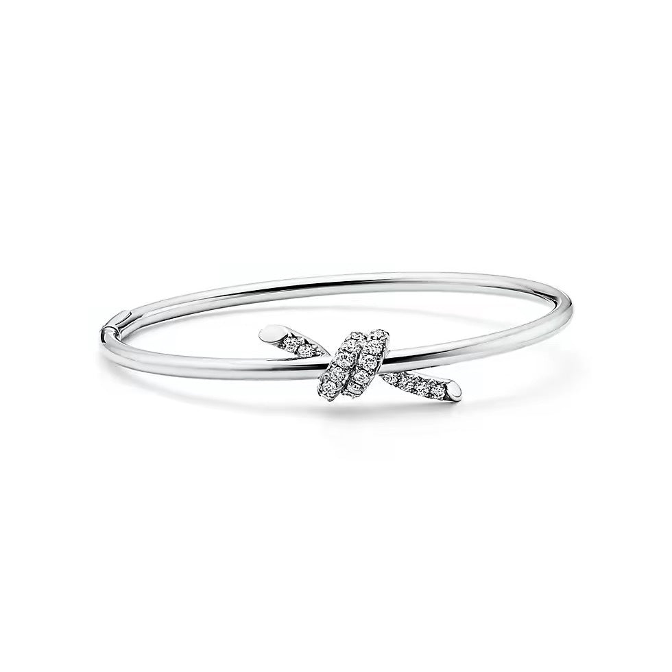 Tiffany Style Knot Cubic Zirconia 18K Gold-Plated Bangle