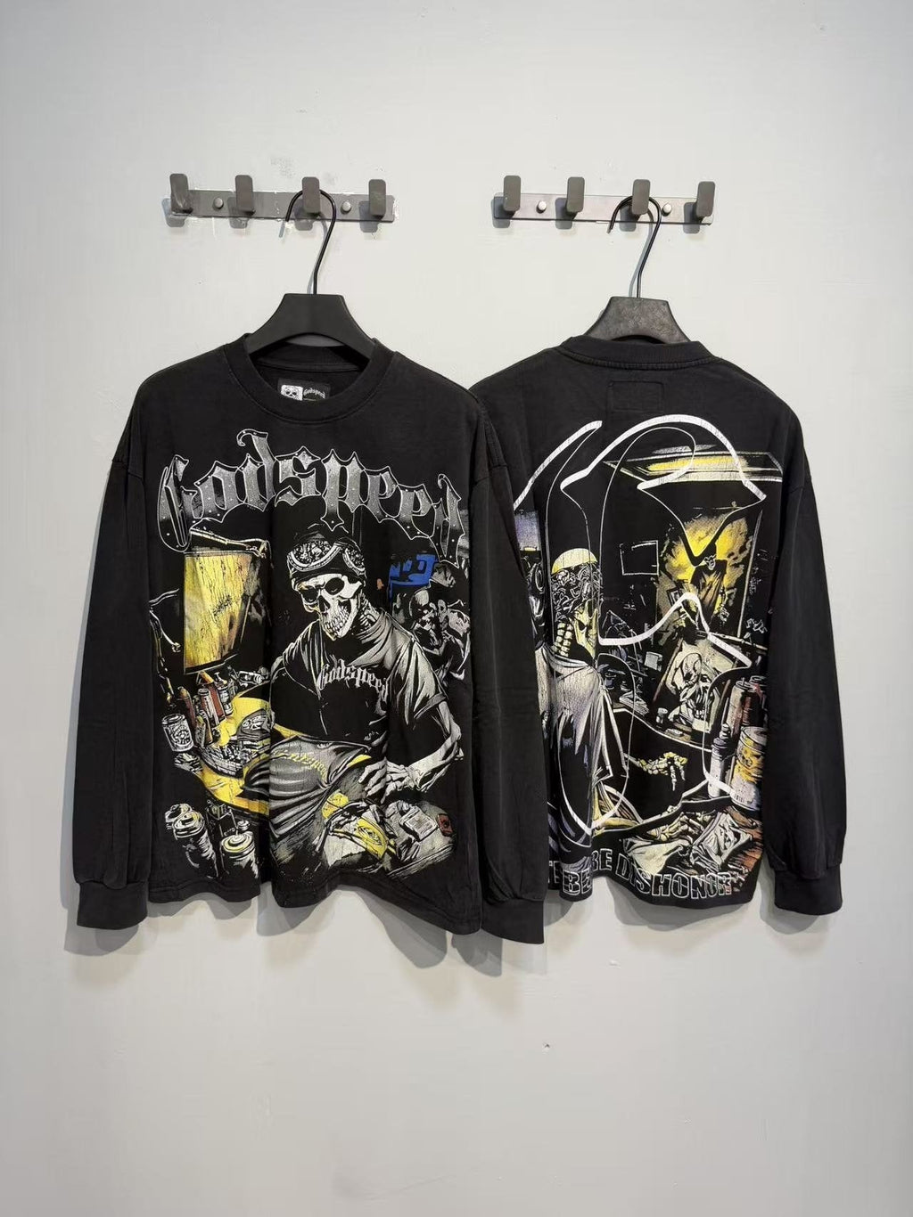 Godspeed Washed Black Rock Graphic Long-Sleeve T-Shirt
