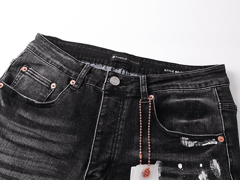 Purple Brand Black Distressed Paint Splatter Jeans