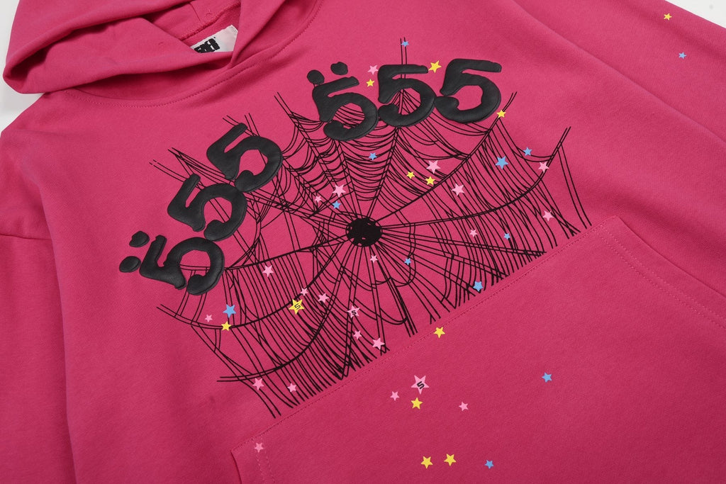 Sp5der Pink Spiderweb Graphic Hoodie & Sweatpants Matching Set