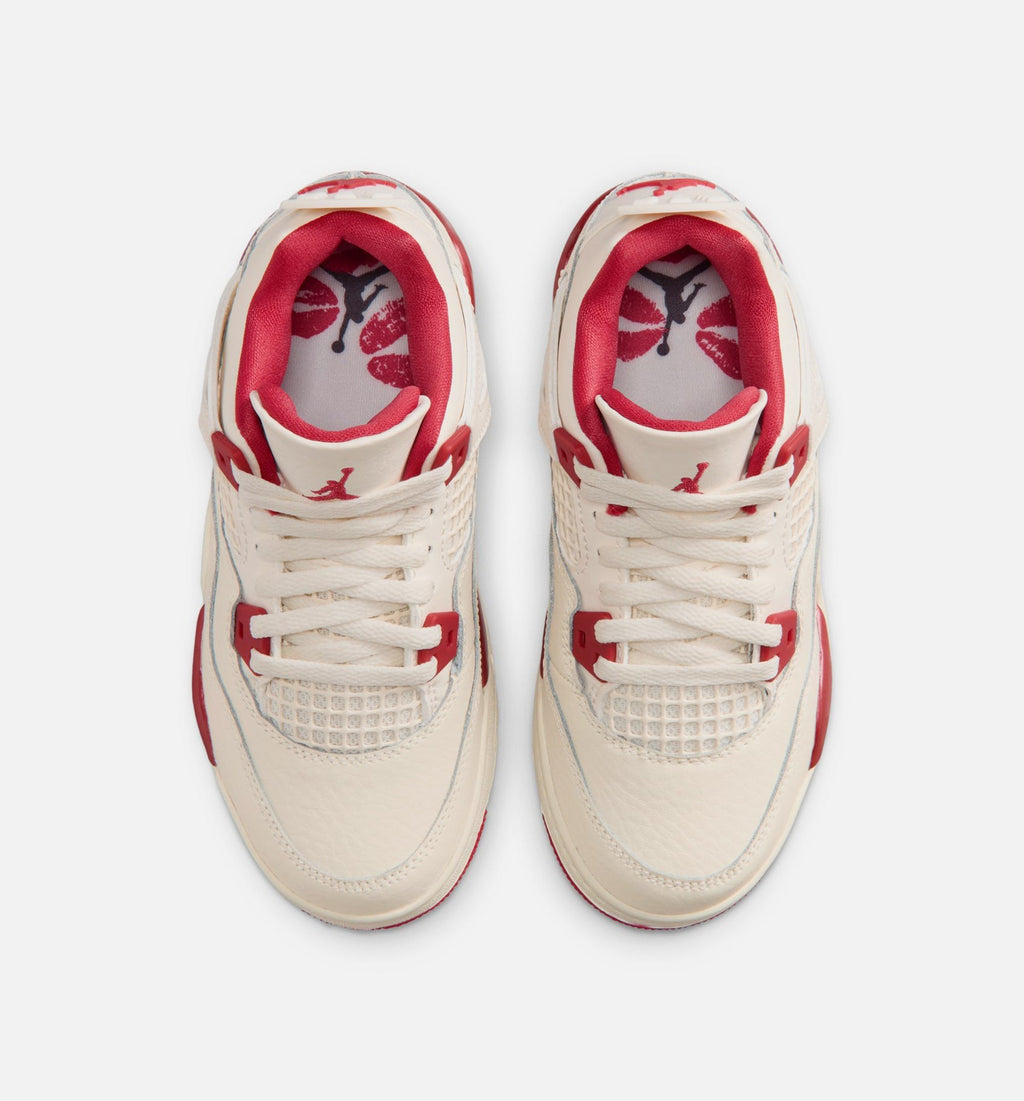 Air Jordan 4 Retro Valentine's Day Preschool Lifestyle Shoe – Pale Ivory / Sierra Red / Tough Red
