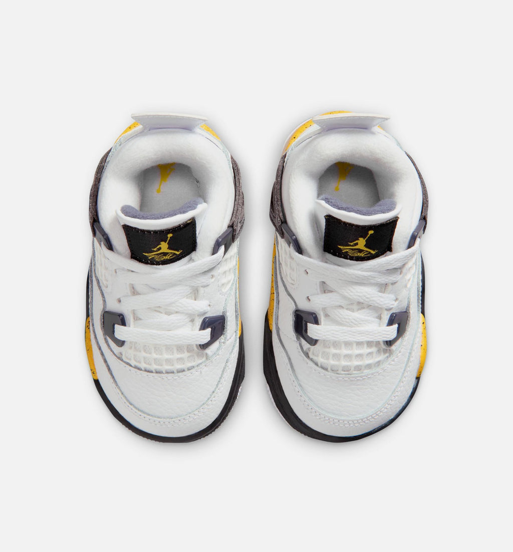 Air Jordan 4 Retro Rare Air Tour Yellow Infant/Toddler Shoes - White Dark Blue Grey Black Tour Yellow