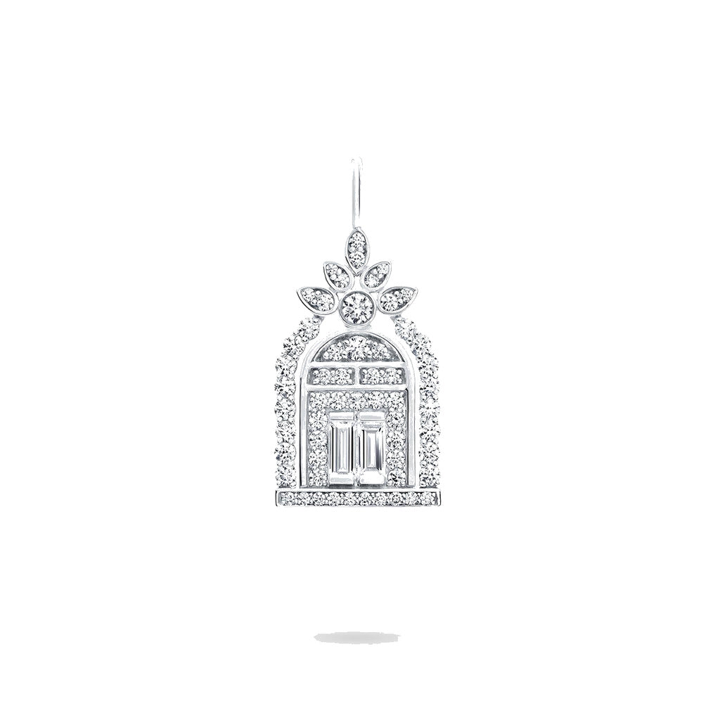 Harry Winston Style Gate of Fortune Cubic Zirconia White-Gold-Plated Necklace