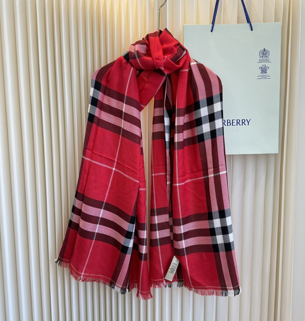 Burberry Red Plaid Fringe Scarf