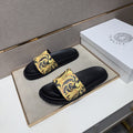 Versace Gold Patterned Strap Slide Sandals