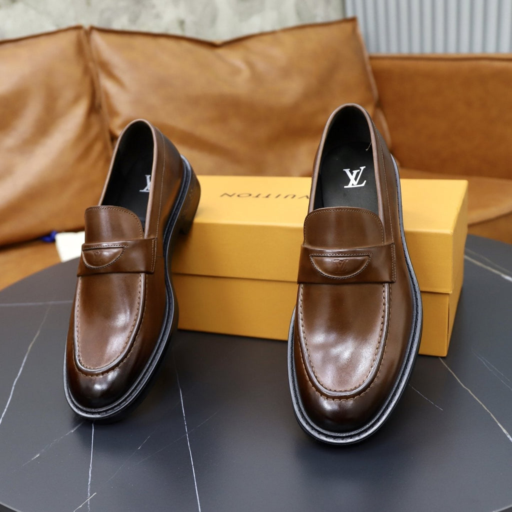 Louis Vuitton Men's Brown Penny Loafers - Brown Leather Upper
