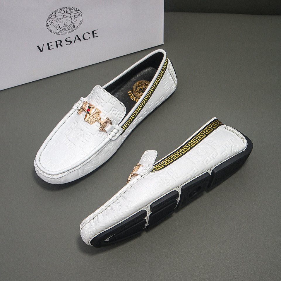 Versace White Textured Slip-On Loafers