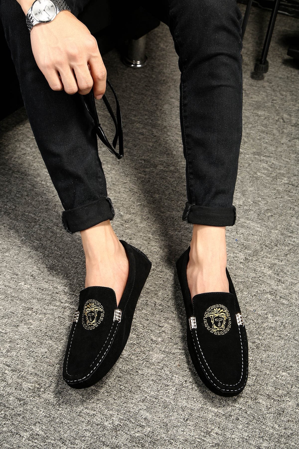 Versace Black Gold Emblem Loafers
