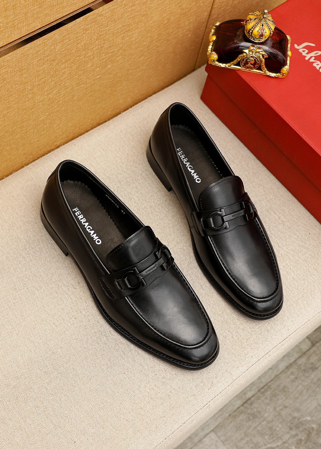 Ferragamo Black Leather Loafers
