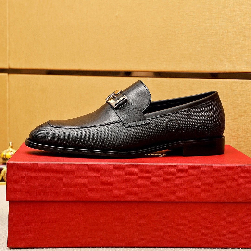 Ferragamo Black Silver-Buckle Loafers