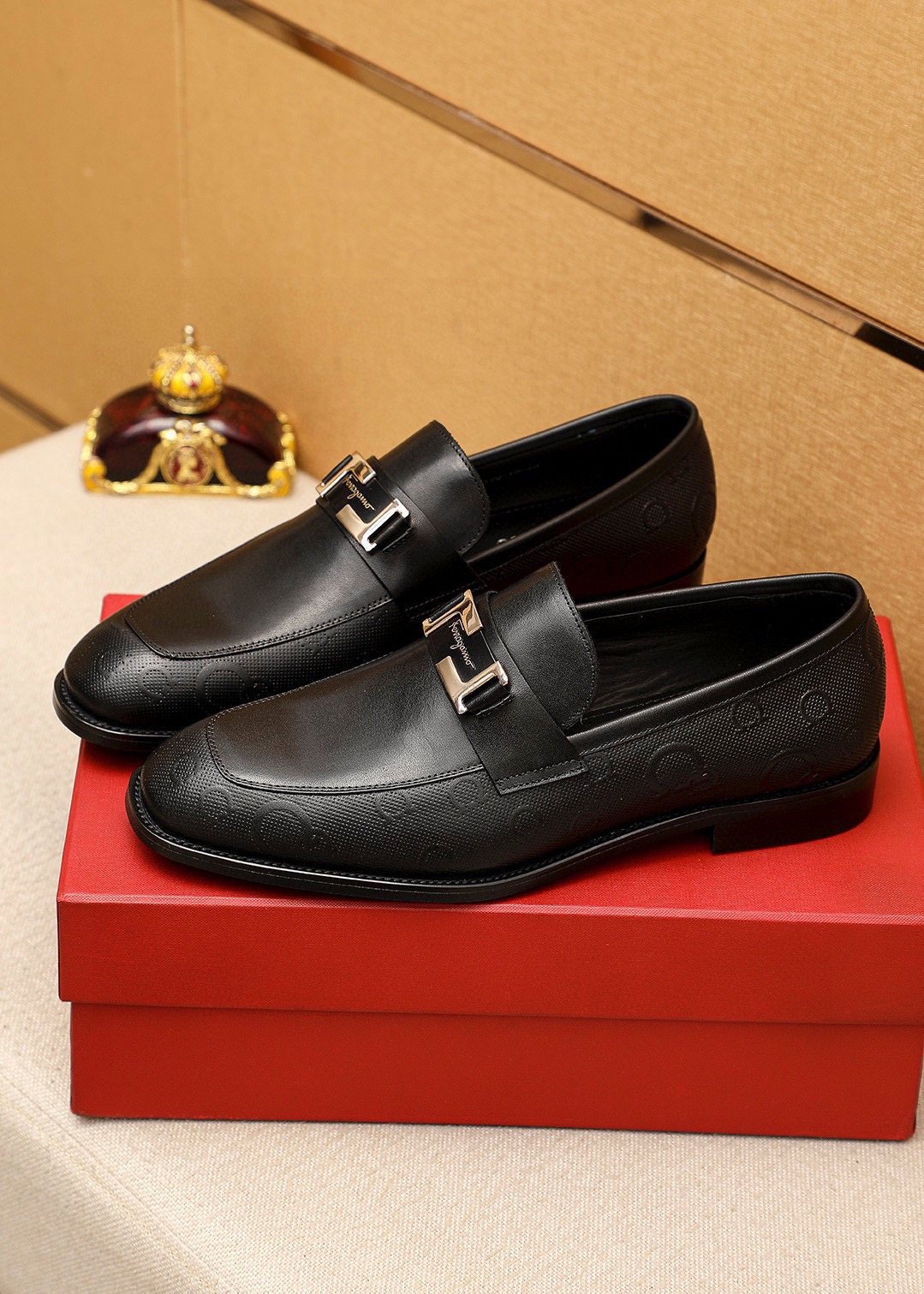 Ferragamo Black Silver-Buckle Loafers