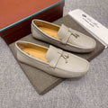 Loro Piana Men's Light Gray Metal-Accent Driving Loafers