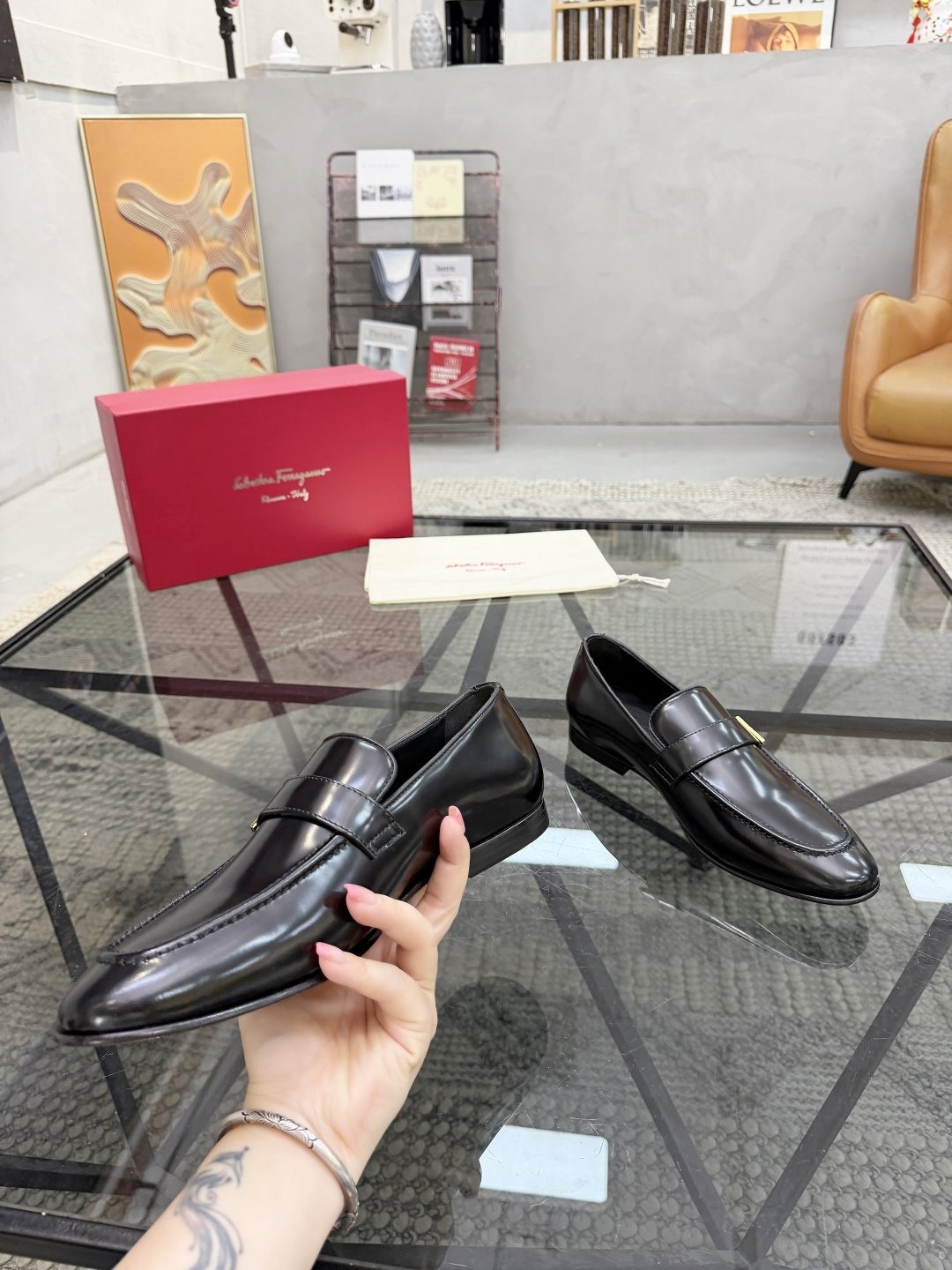 Salvatore Ferragamo Men's Ring Detail Slip-On Loafers