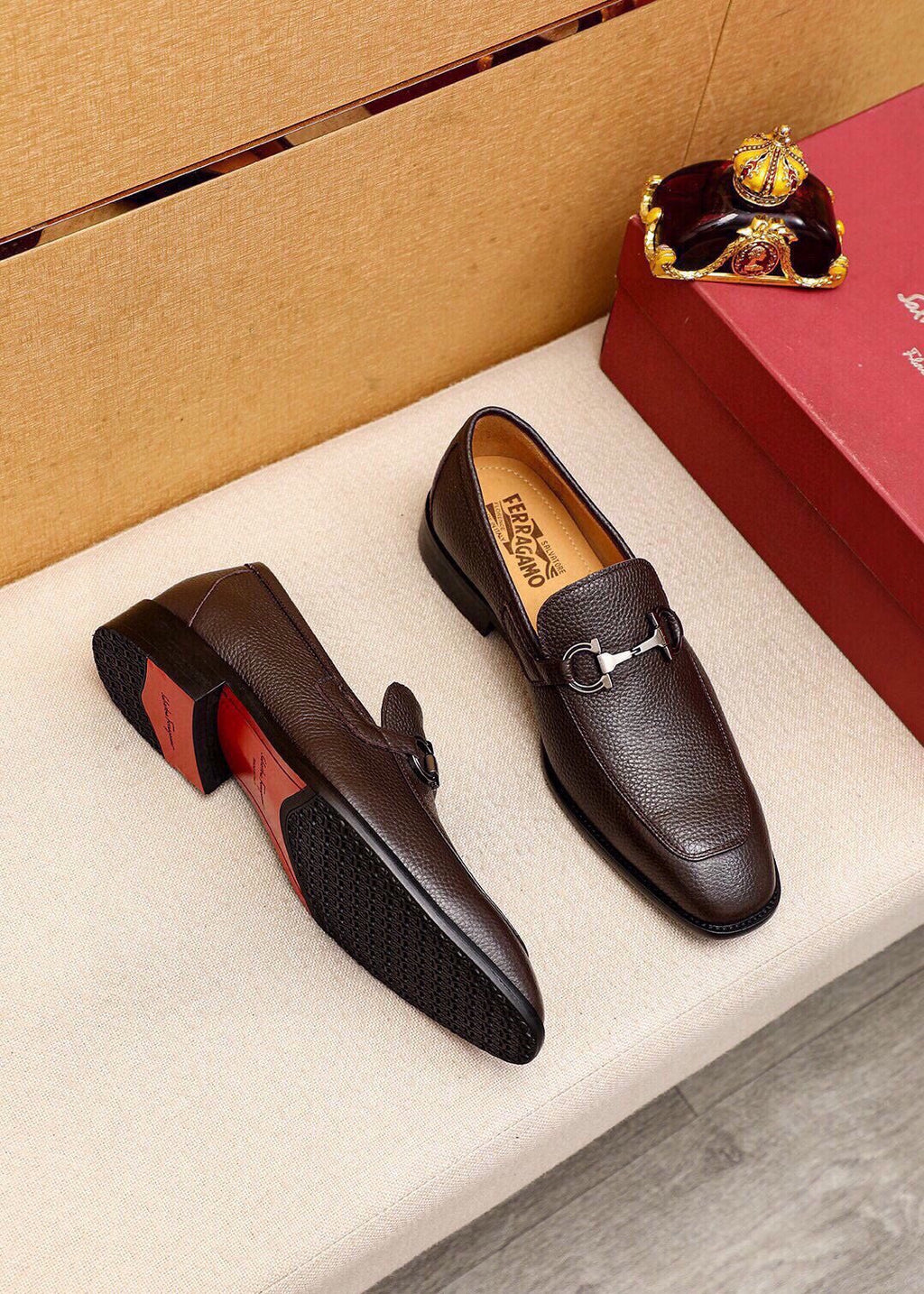 Ferragamo Textured Leather Bit Loafers