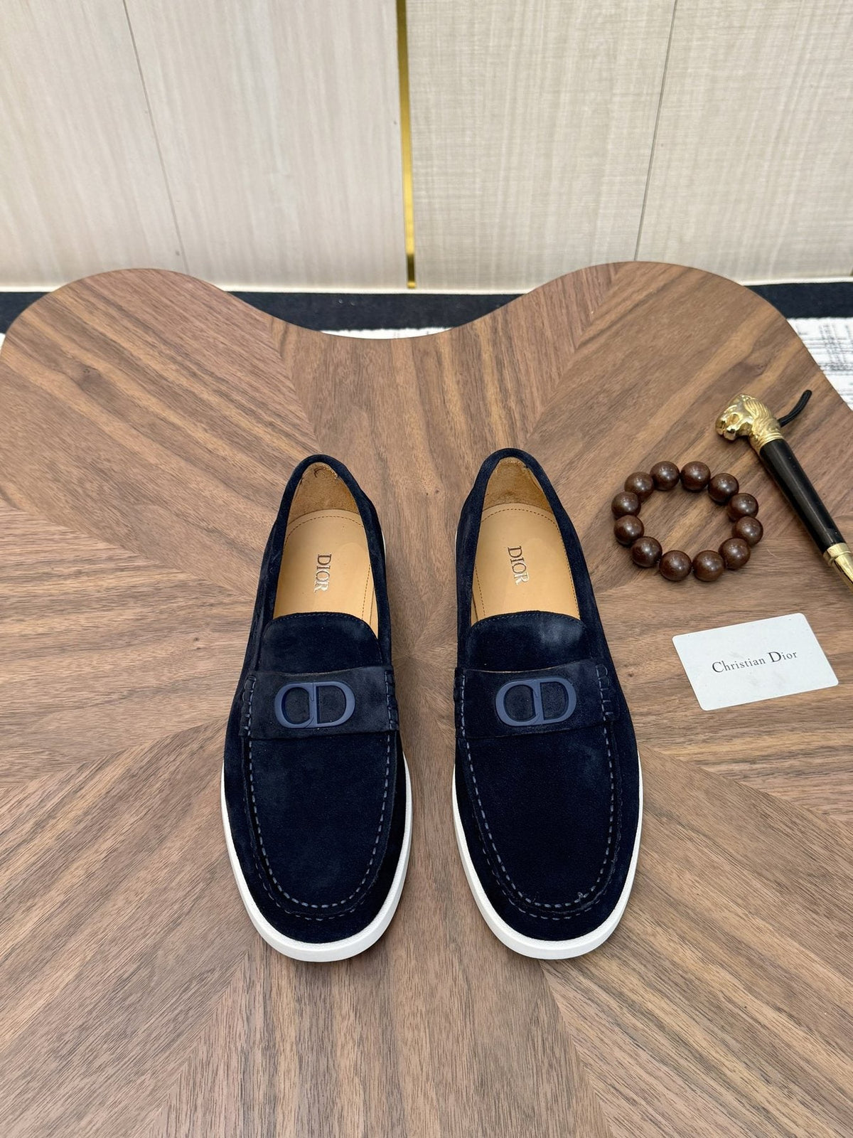 Dior Men's Contrast-Sole Slip-On Loafers - Moc-Toe Stitching