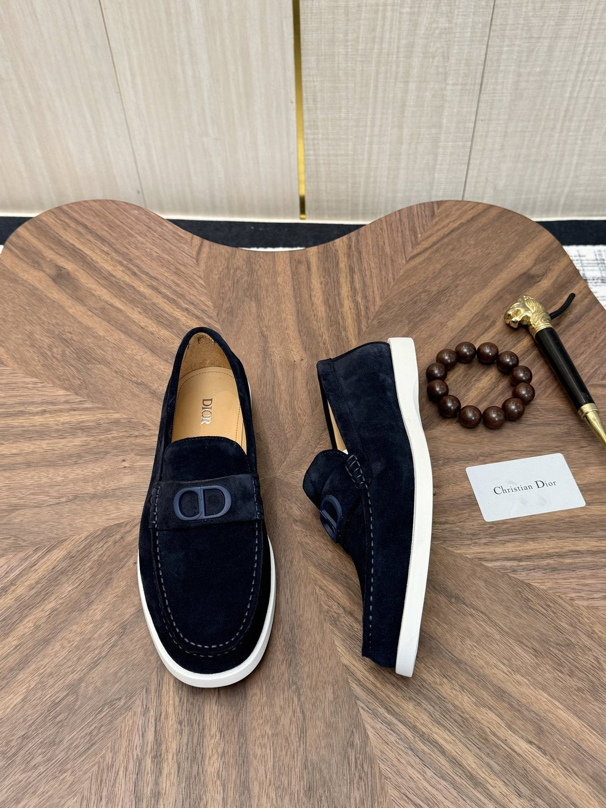Dior Men's Contrast-Sole Slip-On Loafers - Moc-Toe Stitching
